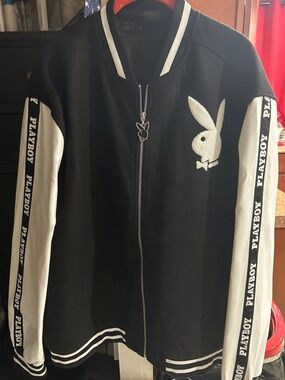 PLAYBOY Black and White Bunny Logo Bomber Jacket